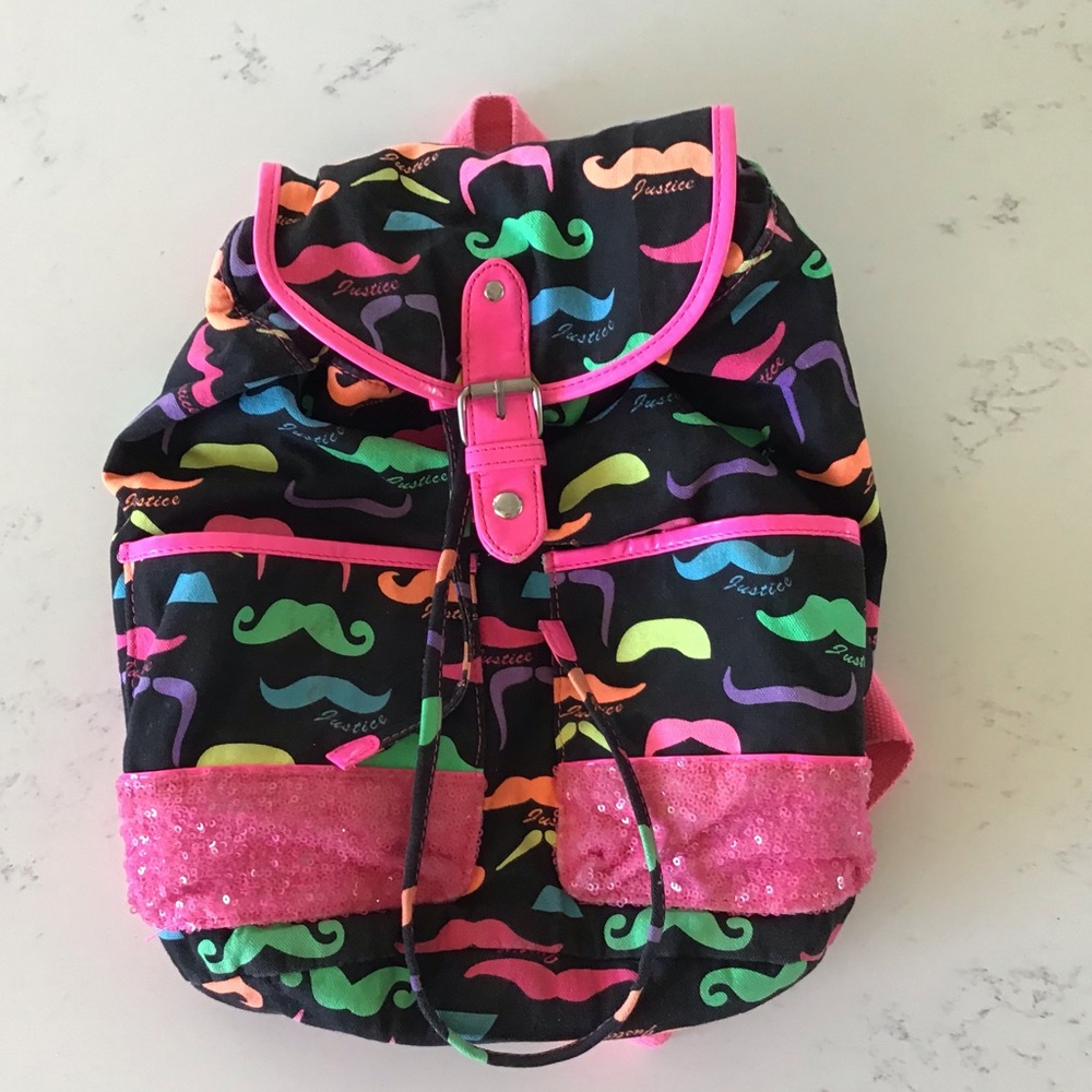 Mustache print Justice backpack!!